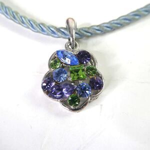 Cookie Lee Blue Twisted Cord Necklace Flower Rhinestone Cluster Pendant 18" Long